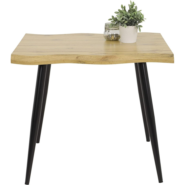 Стол Hela Tische Gabi квадратний з імітацією текстури дерева, шпон дикий дуб, чорне металеве обрамлення, 90x90 см