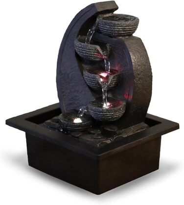 Джерело води Zen'Light Zimmerbrunnen V2 з 4 рівнями, імітація натурального каменю та кольоровим LED-підсвічуванням. Сучасна декор для столу, ідеально для медитації та релаксації. Висота 26 см. Унікальний дизайн.