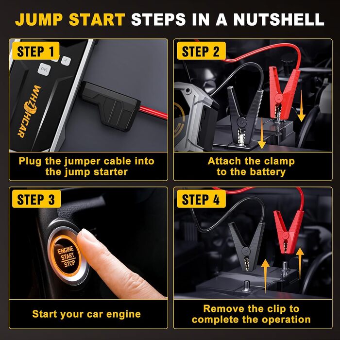 Портативний пусковий пристрій Starthilfe Powerbank 6000A з компресором, ліхтарем Lumen та LCD-дисплеєм. Чорний