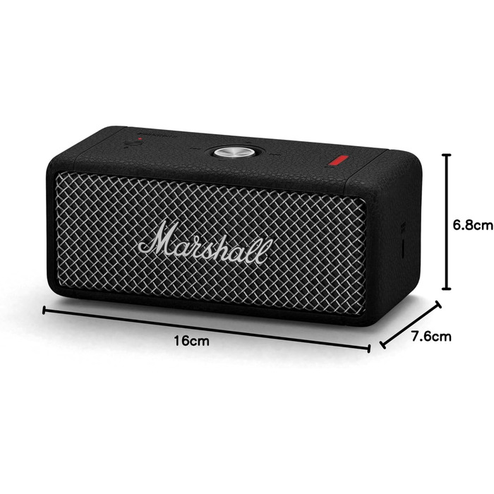 Портативна Bluetooth-колонка Marshall Emberton II, бездротова, стійка до пилу та води IP67, стереопара, до 30 годин роботи, швидка зарядка, для дому та вулиці, чорна зі сталлю
