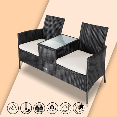 Лавка для кіно з поліротанга чорна 143x55x88см
