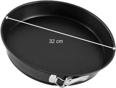 Форма конічна пружинна 32 см ЧОРНИЙ МЕТАЛІК, форма для випічки з плоским дном, форма для випічки з високоякісним антипригарним покриттям, (колір чорний), кількість 1 шт. (комплект з пружинною формою Ø 30 см), 6530