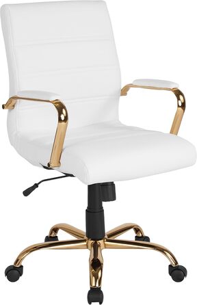 Офісний крісло Flash Furniture - крісло для шефа, біле шкіряне, з червоно-золотим каркасом, 61 x 58,5 x 103,5 см