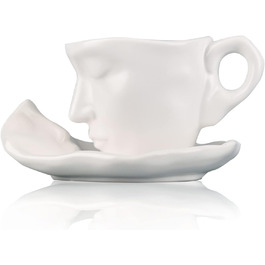 Набір чайних чашок і блюдців, керамічний набір кавових чашок для пар, що цілуються з ложечкою, кавова чашка з обличчям, унікальна чайна чашка і блюдце, креативний подарунок на день Святого Валентина, Різдво (білий)