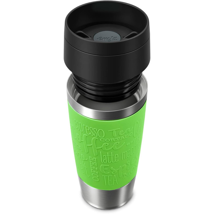 Термокружка Emsa N20210 Travel Mug Classic з нержавіючої сталі, 0.36 л, з кришкою-гвинтовою, ізоляція 4г гаряче/8г холодне, 100% герметична, для миття в посудомийній машині, з поворотним отвором для пиття (лімонний колір)
