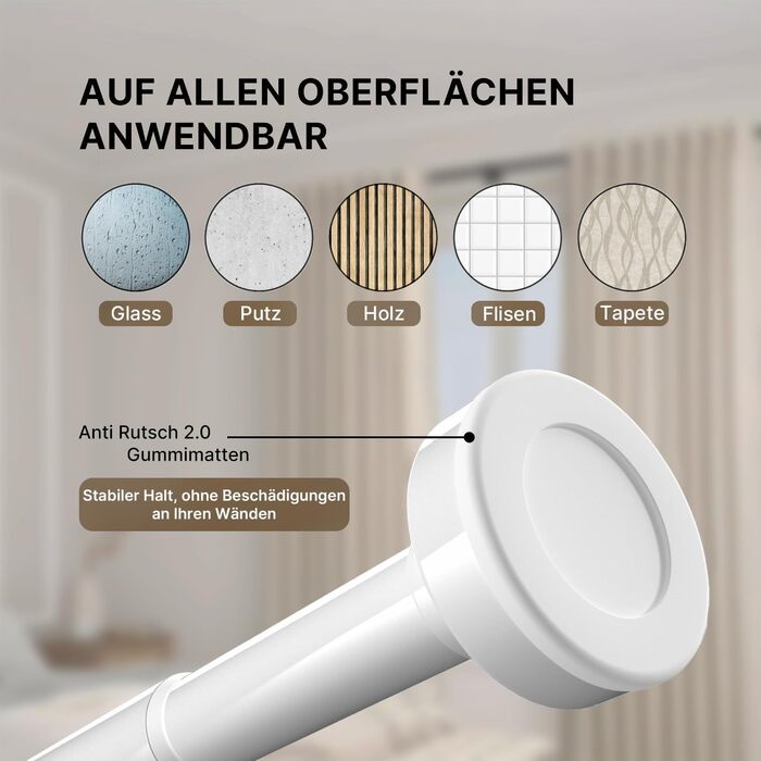 Штанга для душу без свердління 90-160 см, Ø 25 мм, телескопічна штанга з кріпленнями - для ванни, душу та перегородки, 1 шт. (70-120 см [2 шт.], білий)