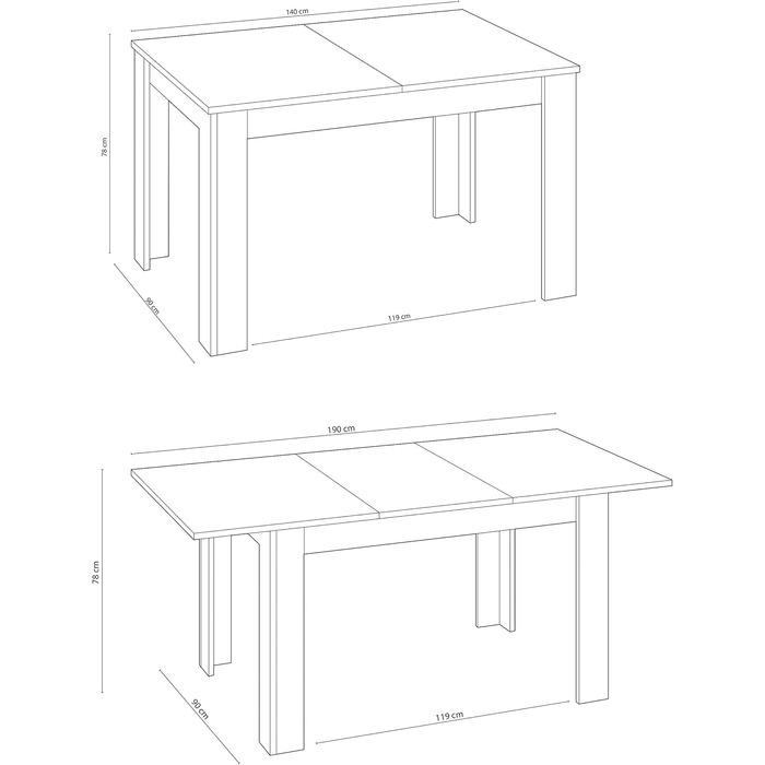 Розсувний обідній стіл Habitdesign Kendra, білий та канадський дуб, 140–190 x 78 x 90 см
