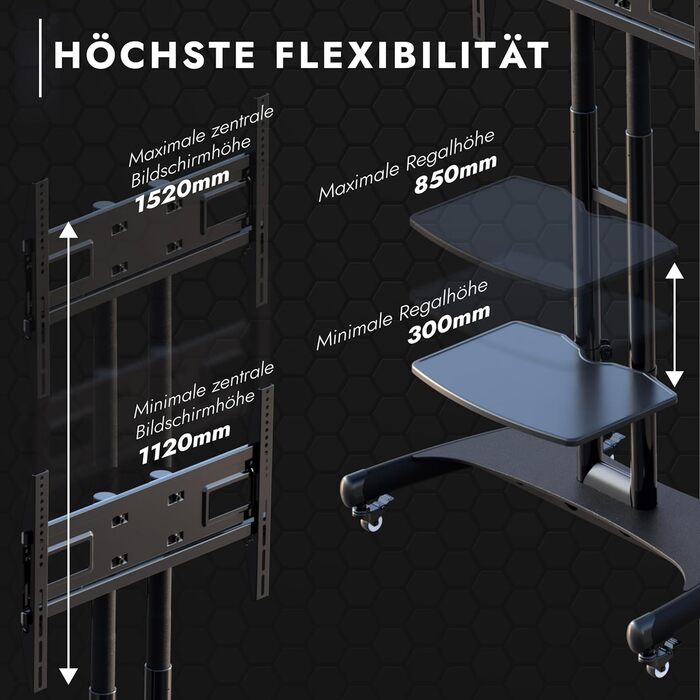 Підставка для телевізора Invision на колесах для екранів 32-75 дюймів, мобільна, регульована по висоті, до 45.5 кг, VESA 600x400, GT1200 ScreenStation