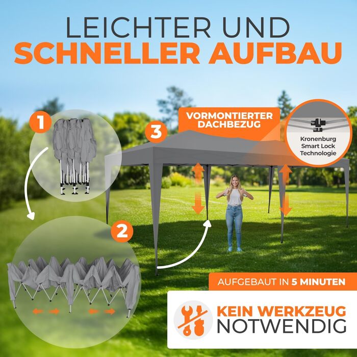 Павільйон Kronenburg розкладний, 3x3 м, водонепроникний, захист від сонця UV 50+, колір шампань, з 4 боковими частинами