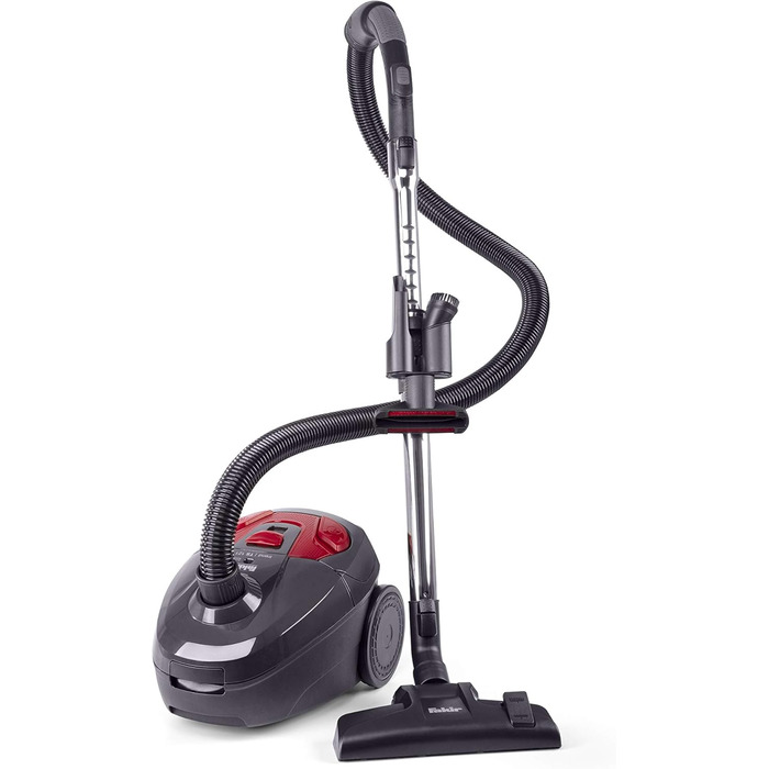 Пилсос Fakir Red Vac Power з мішком, 700W, з кабелем, HEPA фільтр H13, тихий двигун 69dB(A), великий мішок 3л, радіус дії 9м, чорно-червоний (TS 121)