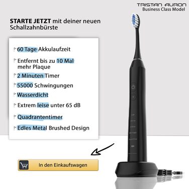 Електрична зубна щітка Tristan Auron – 55 000 вібрацій, 5 режимів, 60 днів роботи від акумулятора, 2 насадки, компактна та тиха (червона)