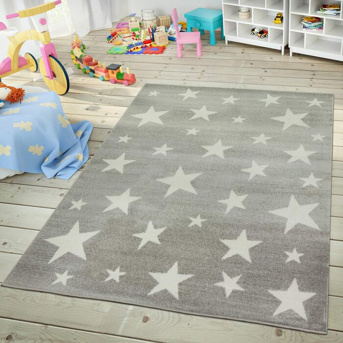 Килим для дитячої та підліткової кімнати в дизайні зоряного неба Пастельний тренд у сіро-білому кольорі, розмір (240 см x 340 см, темно-коричневий)
