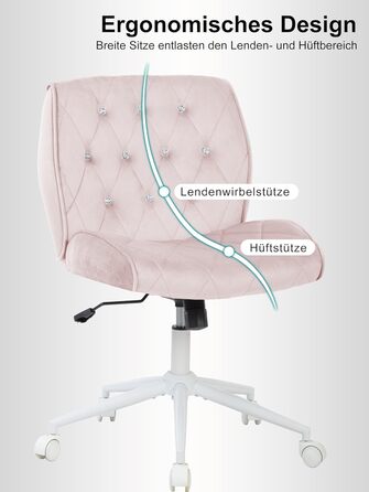 Крісло для дому та офісу Symino з регульованою висотою, функцією гойдання 12°, обшите штучною замшею, 360° обертання, ергономічне, до 150 кг, велике, рожеве