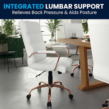 Крісло шеф Flash Furniture: обертне, біле шкіряне, з червоно-золотим каркасом, 61x58,5x103,5 см