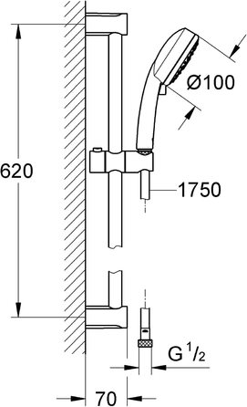 Хром / 27572002 (набір душових стрижнів 600 мм, 4 типи струменя, з функцією економії води), 100 - /