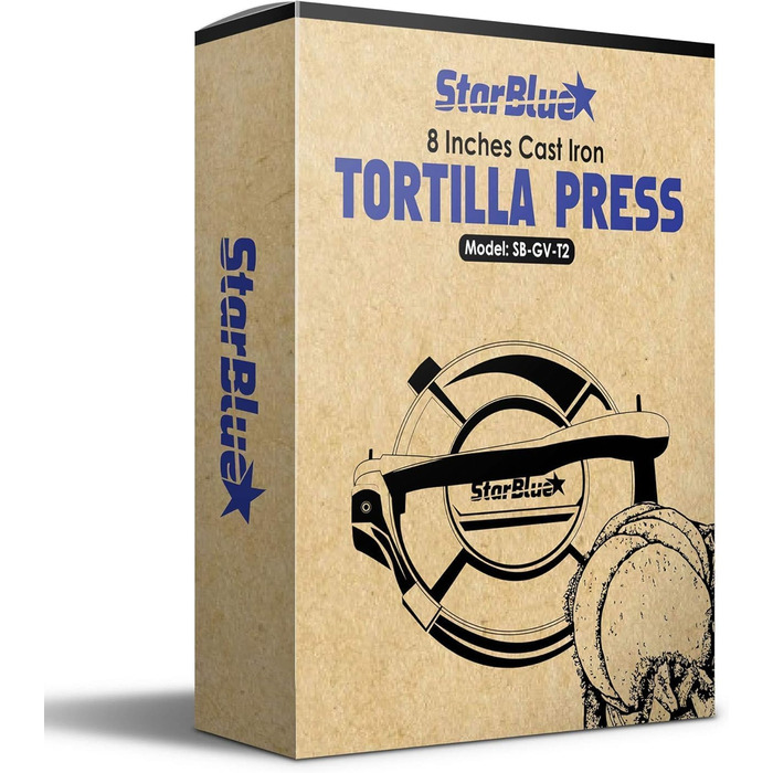 Пресс для тортильї StarBlue з чавуну, 10 дюймів (25 см), 100 шт. паперу для випікання, електронна книга з рецептами, для приготування чіпаті, роті, тортильї