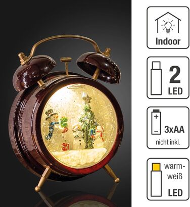 LED ліхтар Hellum Снігова куля на Новий Рік, 14x20 см, святкова прикраса, батарейний, прикраса на Різдво, 524321 (Сніговик, будильник)