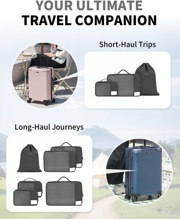 Набір органайзерів для валізи ECOHUB, 6 предметів, дорожні компресійні сумки з ID-тегами з перероблених матеріалів, дихаючі органайзери для подорожей та рюкзака, темно-сірі