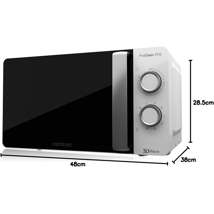 Мікрохвильова піч ProClean 3010, 20 літрів, покриття Ready2Clean, 700 Вт, 6 функцій, таймер 30 хв, режим розморожування, білий колір (20L, гриль, Proclean)