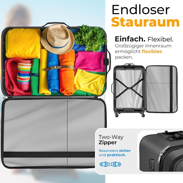 Набір валіз KESSER® 4 шт. | Чотири валізи з тканини з кодовим замком TSA, 360° колесами та телескопічною ручкою | Косметичка, ручна валіза та великі валізи для подорожей та бізнесу (Антрацит)