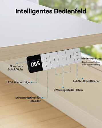 Електричний дитячий стіл HUANUO, 120 x 60 см, регулювання висоти, 3 рівня, білий