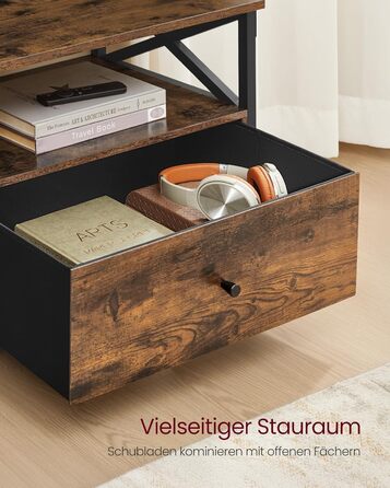 Тумба під телевізор VASAGLE до 80 дюймів, низька, з 3 шухлядами та 3 відкритими полицями, вітальня, металевий каркас, коричнево-чорний, 178x40x50 см