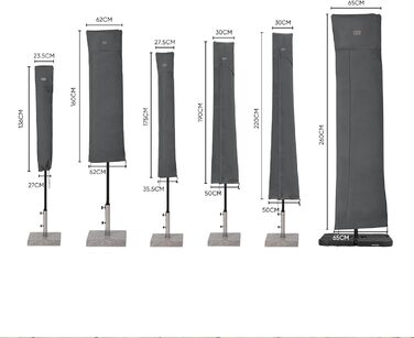 Захисний чохол для парасольки від сонця, 260x65 см, сірий