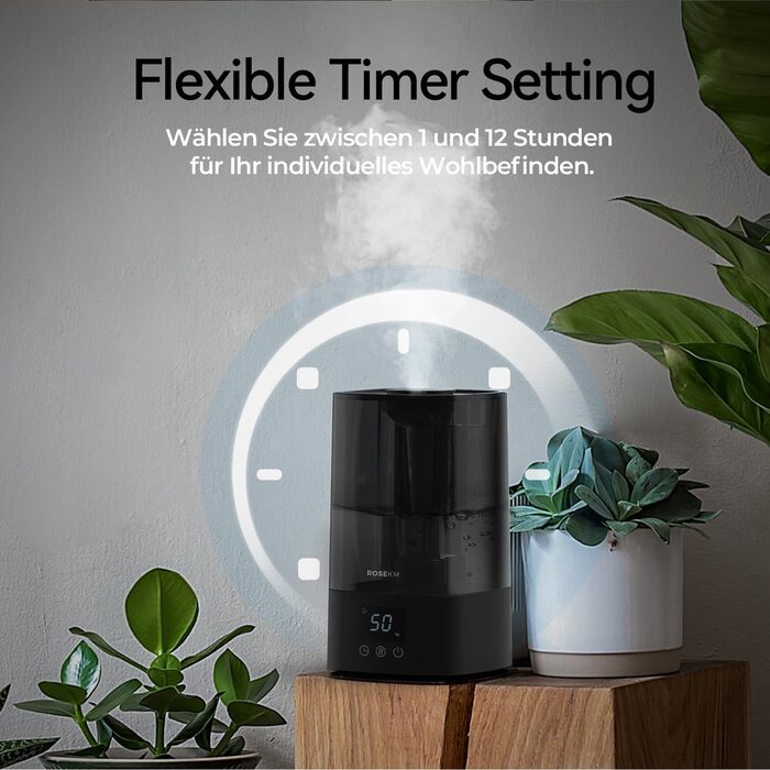 Зволожувач повітря автоматичний для спальні та великих приміщень 4.5 л, з таймером, сенсором вологості, до 18 годин роботи, автовимкнення, 360° розпилення (Чорний)
