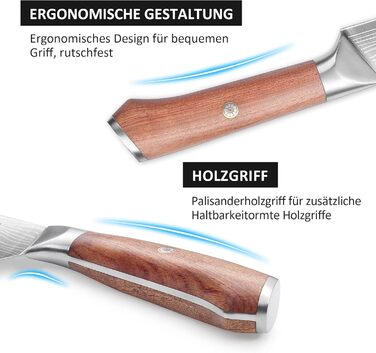 Набір кухонних ножів YOTSUBA 8 предметів з дерев'яним блоком, точилка, ножиці, кухонні ножі з нержавіючої сталі