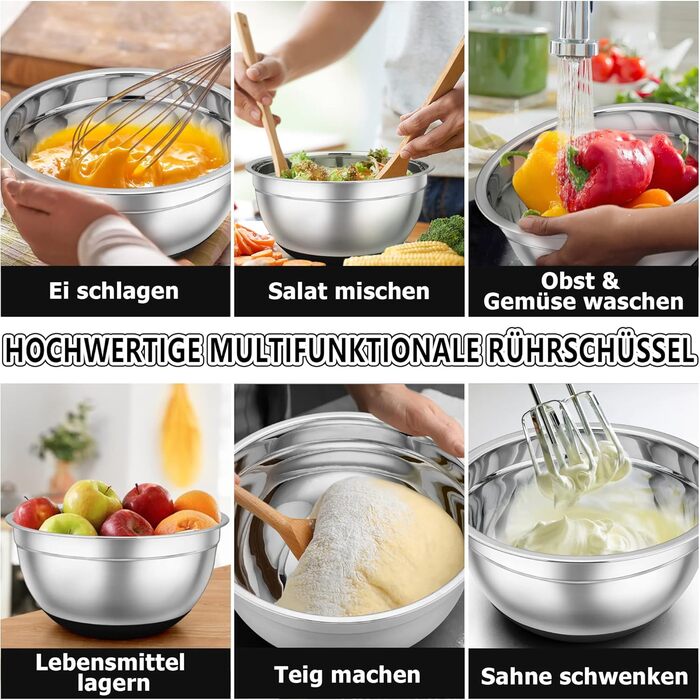 Набір місок TEAMFAR 7 шт., нержавіюча сталь, з кришками та силіконовим дном, 0,7L - 6,5L, чорний