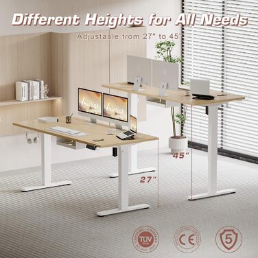 Електричний стіл Airfish з регулюванням висоти, USB-C зарядка, керування кабелями, 3 положення пам'яті (білий, 200 x 80 см, бежевий)