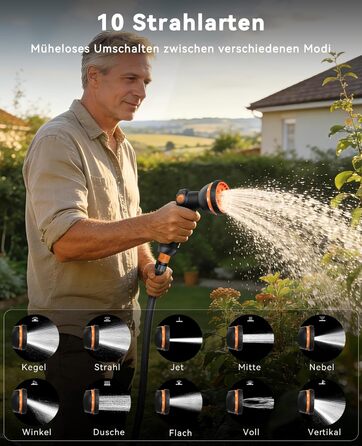 Шланговий барабан SUNPOW настінний 30м для саду, тераси та двору. Автоматичний намотувач шланга 16 мм з фіксацією, поворотна стійка 180°, 10-функціональна насадка для поливу.