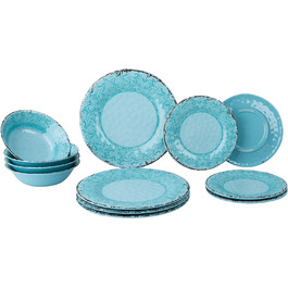 Набір посуду Gimex з 12 предметів Кам'яний пісок Лазурний або опаловий кемпінговий посуд з протиковзким меламіном