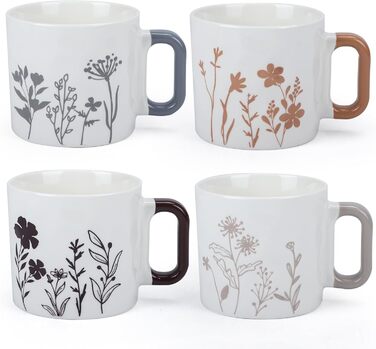 Набір кавових чашок EYMPEU 4 шт. об'ємом 450 мл з квітковим візерунком - ідеально для дому та як подарунок в офіс