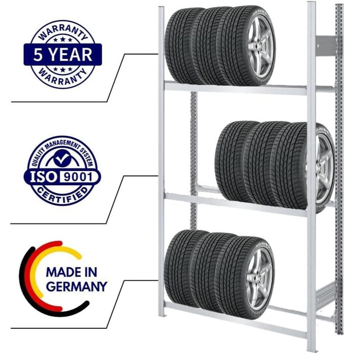 Стійка для шин PROREGAL PROEGAL - 200x106x43 см, 3 яруси, 150 кг навантаження, оцинкована, для гаража