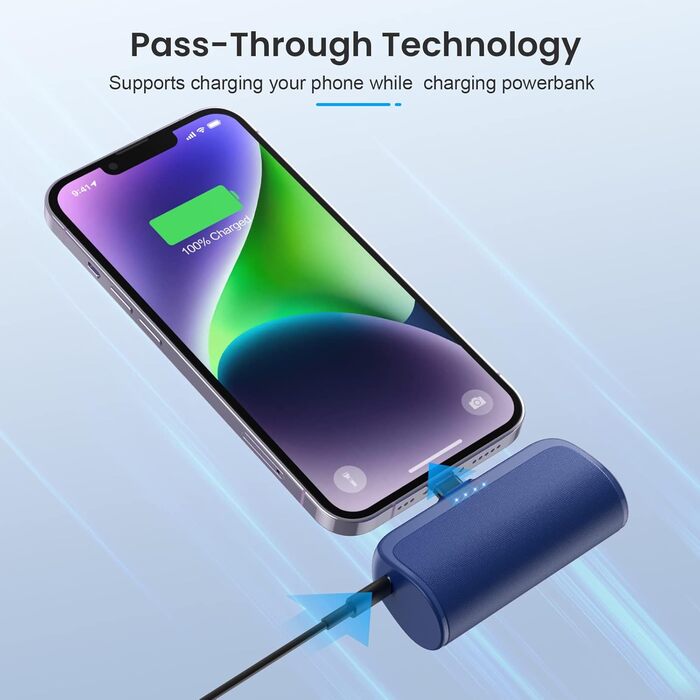 Ультракомпактний, LED-дисплей, сумісний з iPhone, синій, 5200mAh, 18W PD