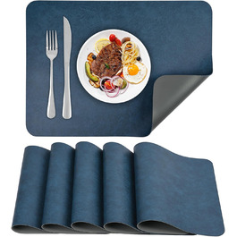 Набори підставки під тарілки 6 шт., неслизькі, миючі, з штучної шкіри, 40 x 30 см (блакитний/сірий)