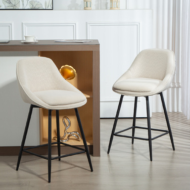 Набір з 2 барних стільців з велюровою оббивкою та сталевими ніжками, м'які стільці для кухонного острова, їдальні, кремовий колір