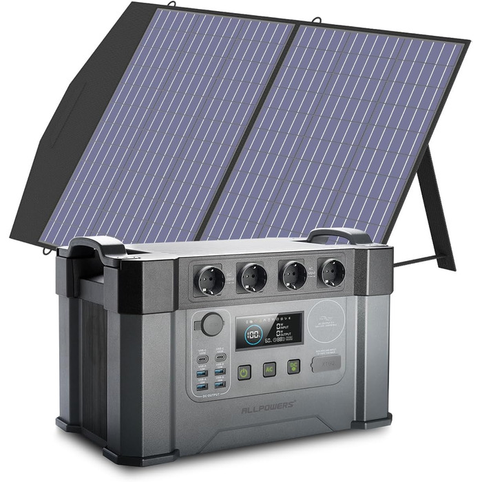 Портативна електростанція ALLPOWERS 2400W з MPPT сонячною панеллю, 1451Wh, для кемпінгу, дому та надзвичайних ситуацій (S2000+1xSP027)