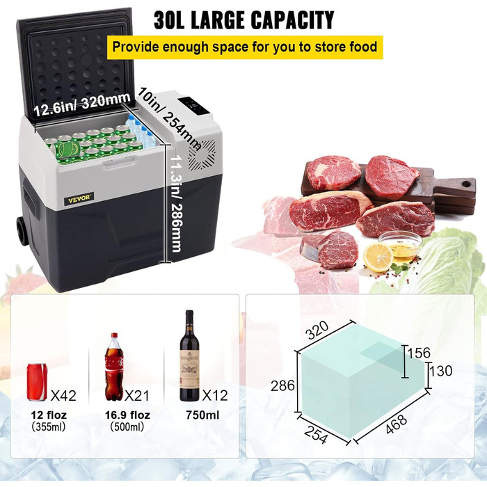 Автохолодильник VEVOR 35л нержавіюча сталь 12/24V DC та 220V AC, портативний компресорний міні-холодильник -20°C до +20°C для авто, вантажівок, кемпінгу, відпочинку