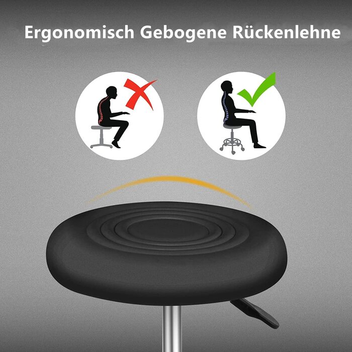 Табурет на коліщатках TactFire, робочий стілець, обертовий стілець, регульований по висоті, що обертається на 360 , офісний стілець, обертовий стілець для офісу, салону, масажу, спа (Чорний) Чорний (2, чорний2)
