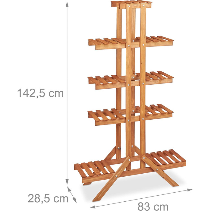 Квіткові сходи 5 рівнів, дерево, підставка для квітів всередині, 142,5x83x28,5 см, світло-коричневий