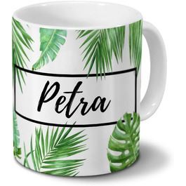 Кружка з ім'ям Петра - Квітковий листок джунглів - Іменна кружка, кавова кружка - Біла