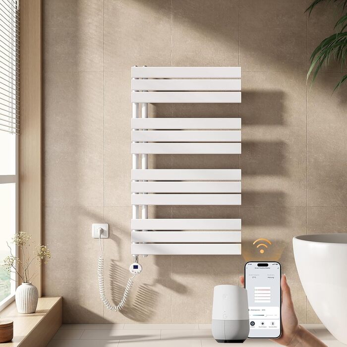 Електричний рушникосушар EMKE з термостатом 1320x500 мм, білий, 800W