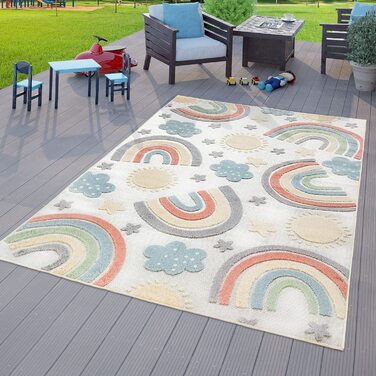 Домашній вуличний килим TT для дитячої кімнати, дитячий килимок для ігор, Райдужний кремовий дизайн, розмір (діаметр 200 см круглий)