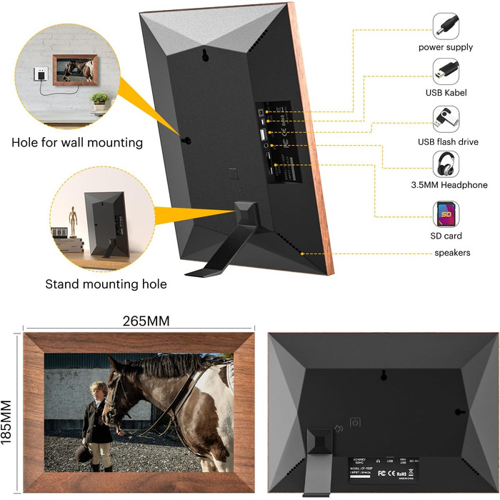 Цифровий фоторамка Kodak 10.1 дюйми з Wi-Fi, HD IPS-сенсорний екран, 32 ГБ пам'яті, автоматичне обертання фото, віддалене перегляд фото/відео через додаток