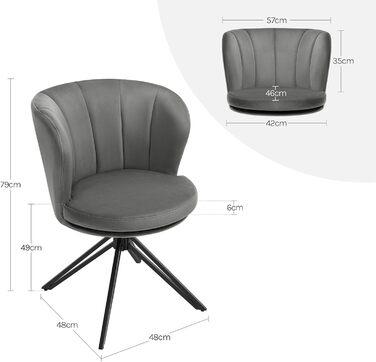 Крісла для обідньої зони WOLTU (2 шт), крісла з обертанням на 360°, м'які крісла з велюру, крісла для макіяжу з підлокітниками, ергономічні, витримують до 150 кг, темно-сірий колір