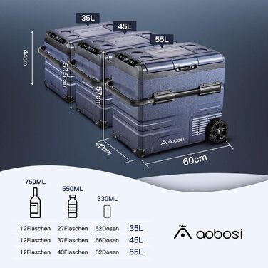 Компресорна холодильна сумка AAOBOSI 55L з двозонним охолодженням, WIFI-керуванням, USB-портом, 12/24V/100-240V, -20°C до 20°C для авто, вантажівки, човна, кемпінгу