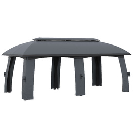 Намет для вечірок Outsunny Garden Pavilion 3 x 6 м з подвійним дахом і бічними стінками, сітки від мух до 15 осіб, оцинкований метал, темно-сірий
