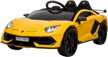 Електромобіль для дітей HOMCOM Lamborghini SVJ, ліцензія, 12V, металевий, жовтий, з дистанційним керуванням, музика, USB, для дітей 3-8 років